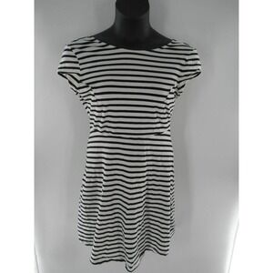 Old Navy Striped Short Sleeve Fit Flare Dress Womens Size L Black White Casual